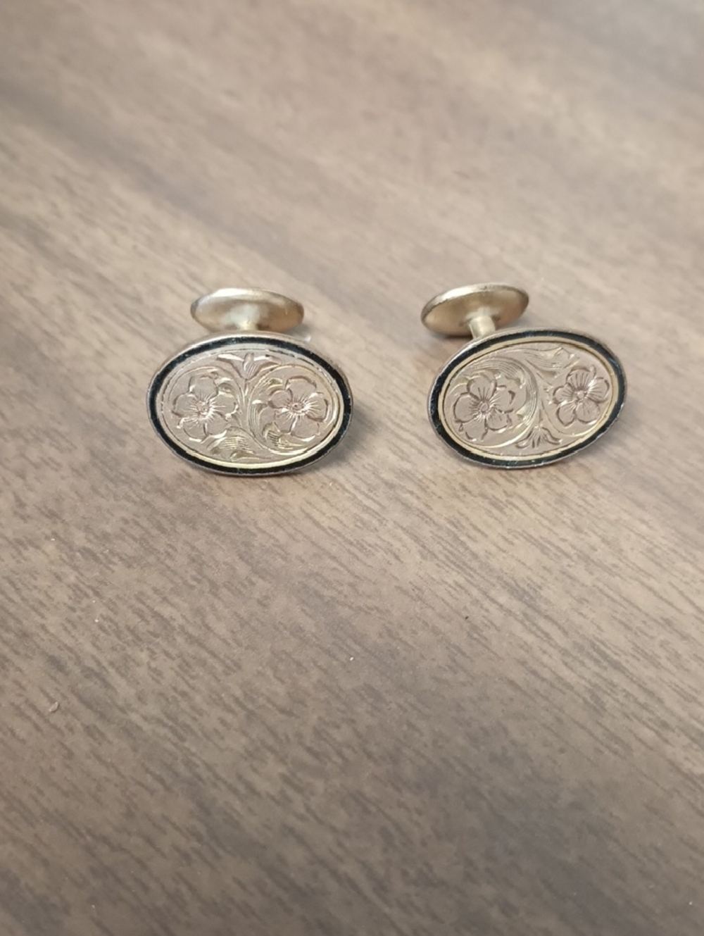 Gold/Bronze Tone Floral Oval Cufflinks - Classic Men's Jewelry